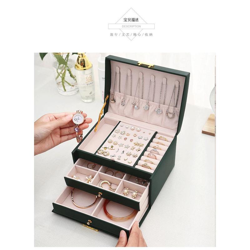 Three Drawer PU Leather Jewelr - Lockbox Key Secure recension och pris
