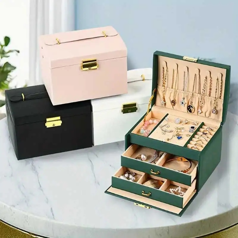 Three Drawer PU Leather Jewelr - Lockbox Key Secure recension och pris