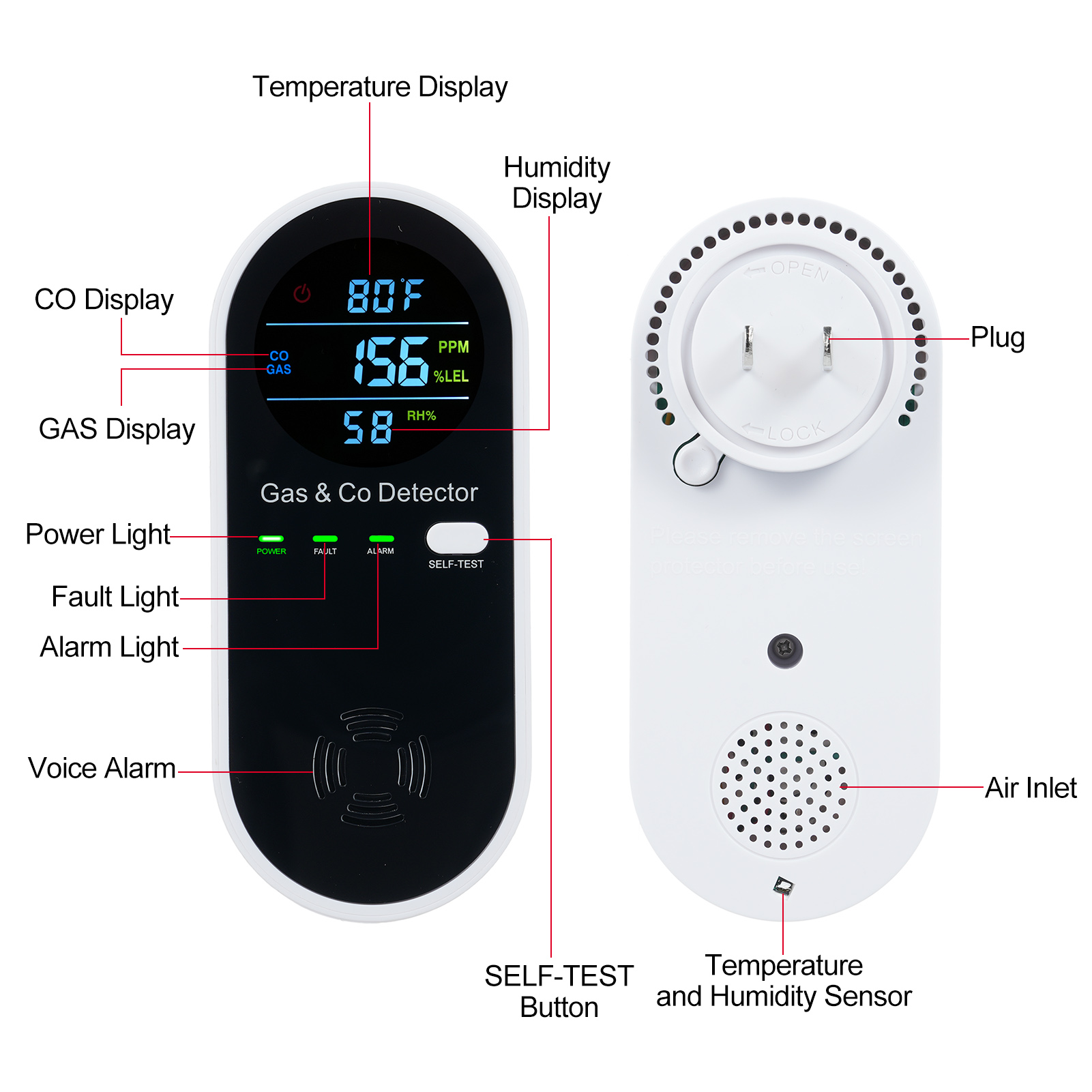 4 in 1 CO Monitor Alarm with L - Co Detector Plug recension och pris