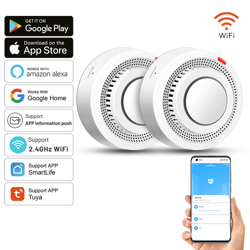 2 Pack Tuya Smart WiFi Smoke D - Smoke Detector Interconnected recension och pris
